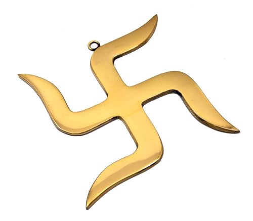 Image of Brass Swastik (卐) Sathiya Wall Hanging Yantra | 9 Inch Approx | Vastu Door Hanging for Najar Dosh|Weight-990 Gram Approx | Decorative Home Decor Symbol for Positive Vibes