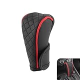 Zikefest Car Gear Shift Cover, Leather Shifter Cover, Gear Shift Knob Cover for Shift Lever Protection, Universal Car Gear Shift Cover, Car Decoration Accessories (Black-Red)