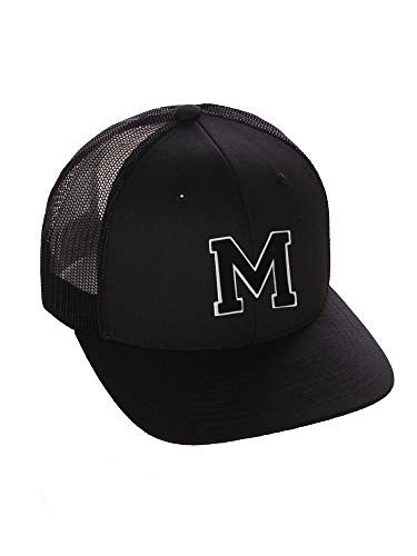 Custom Colors Letter M Initial Baseball Mid Profile (black Black White Black)