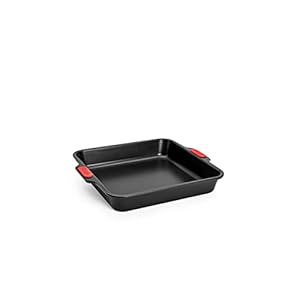 Woll Bakeware Backform viereckig, 28 x 28 cm, mit hitzebeständigen Silikongriffen bis 230°C, PFAS-frei, zweilagige Antihaftbeschichtung, aluminisierter Stahl, schwarz