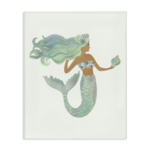 Stupell Industries Jade Mermaid Shell Flower, 16 x 20 Inch Canvas Wall Art