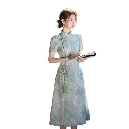 Robe Cheongsam haut de gamme à double couche et pompon traditionnel chinois