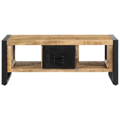 Table basse 90x50 cm manguier massif table d'appoint rustique salon avec rangement