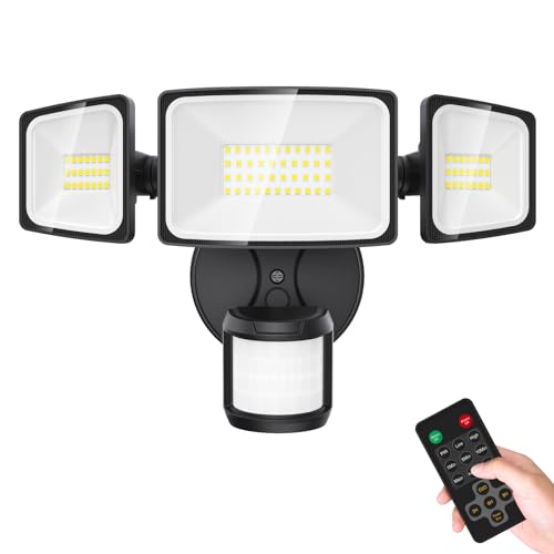 Onforu LED foco con detector de movimiento al aire libre con mando a distancia 55W, 5000 LM LED luz al aire libre, 6500K foco, IP65 impermeable LED función de red foco para garaje