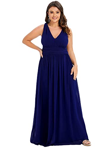 Image of Ever-Pretty V Neck Sleeveless Pleated Chiffon Maxi Plus Size Formal Dress for Women Bridesmaid Dresses 09016-DA