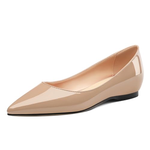 AMBELIGHT Comfy Flats for Women Pointed Toe Slip On Pumps Business Dress Shoe