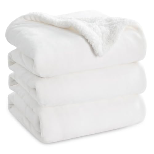 Image of Bedsure GentleSoft Sherpa Fleece Blankets King Size for Bed, Non-Heated, Thick and Warm Throw for Women and Men, Soft Fuzzy Plush King Blanket for Winter, Bright White, 108x90 Inches