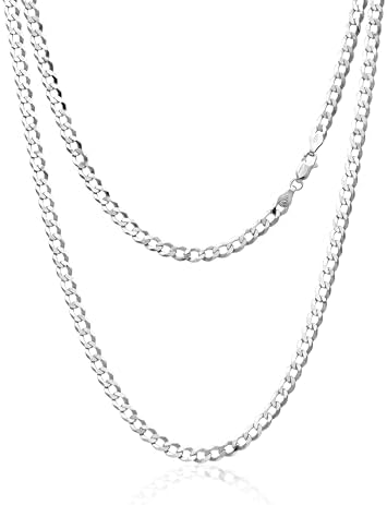 Aka Gioielli Heren Ketting Gerhodineerd 925 Zilver - Platte Grumetta 4,3 Mm - 45-75 Cm