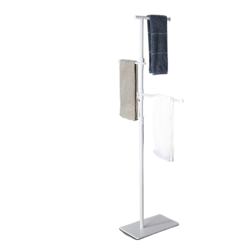 towel rail Floor-standing Movable Towel Rack Stainless Steel Punch-free Bathroom Heightened Rotating Vertical(White)