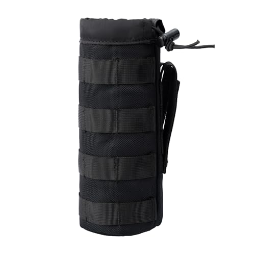 Dotacty MOLLE Water Bottle Holder Tactical Nylon Bottle Pouches Hydration Carrier for Belt/Backpack/Vest/Bike Sports Outdoor Hiking Camping Hunting Fishing (Black Inside Diameter: 3 3/4)