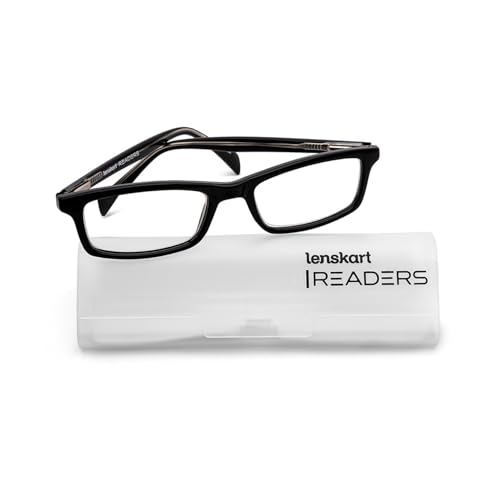 Image of Lenskart Reading Glasses | Men & Women | Black Rectangular Full Rim | + 1.25 Power | LR E11058