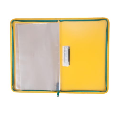 Image of Worldone Zipper Display Book Folder for Documents, with Name Card, Made of 0.8mm Virgin PP Material with 20 Bound Plastic Binder Sleeves, Size FC (fullscap), Radiant Yellow, Set of 1