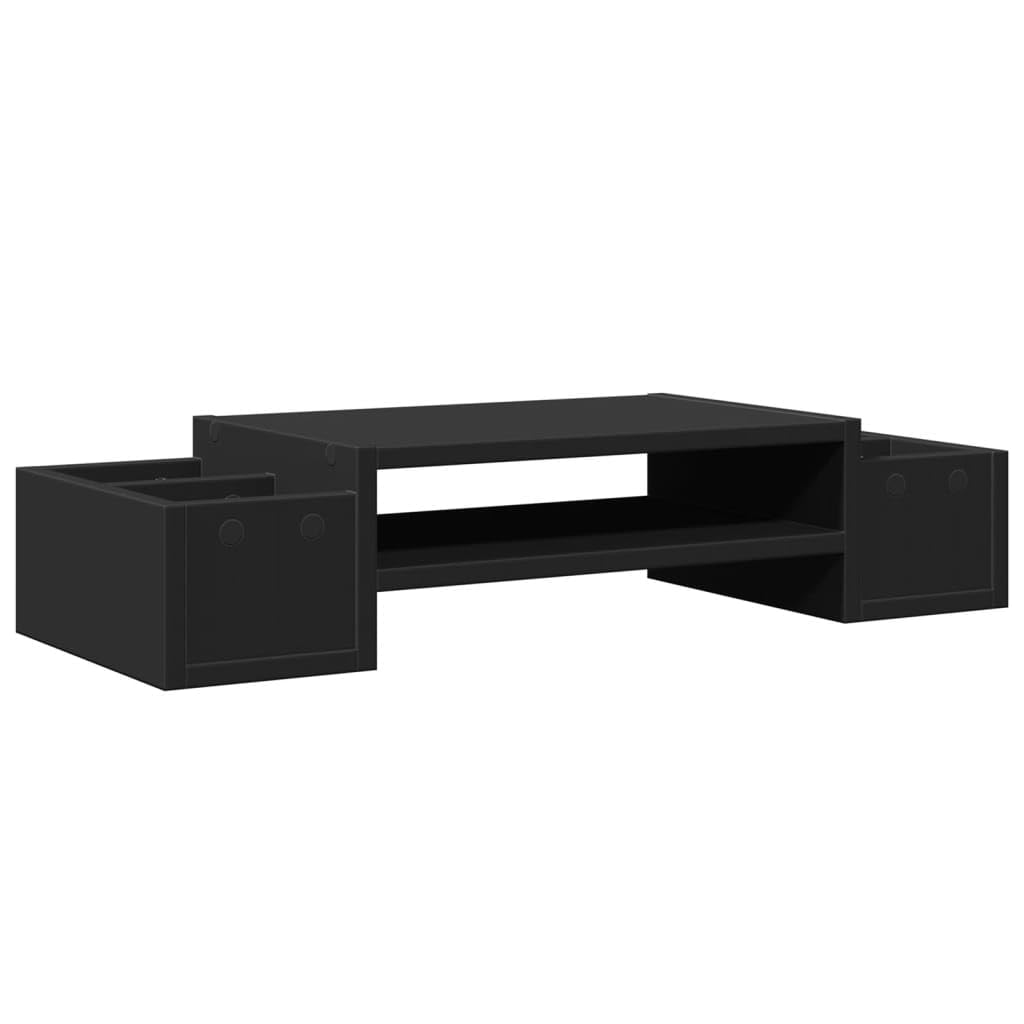 Monitorständer mit Stauraum Schwarz aus Holzwerkstoff 70x27x15 cm mit 4 Fächern für Büro Homeoffice Gaming und Studium zur verbesserten Ergonomie am Arbeitsplatz