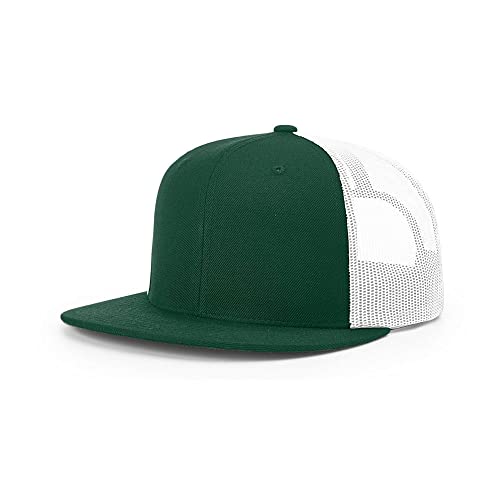 The Hat Pros | Richardson 511 Wool Blend Flatbill Trucker Snapback Adjustable Cap (Dark Green/White)