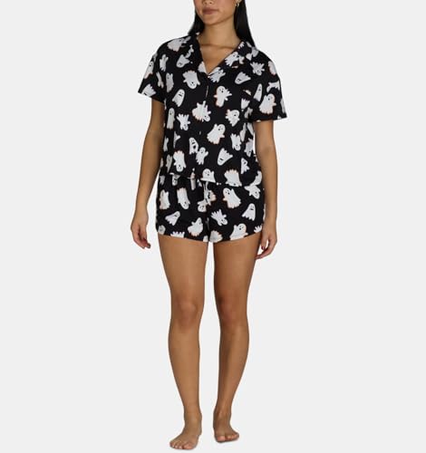 Image of Women Holiday Satin Pajamas Short Sleeve Shirts Shorts Set 2pc Loungewear