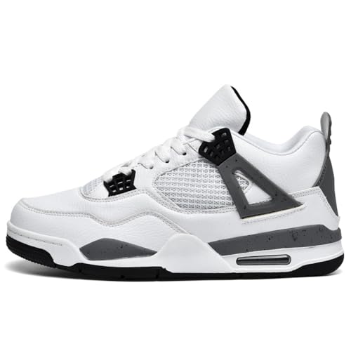 TRECERO Basketballschuhe Herren Sportschuhe lässige Flache Schuhe Skateboardschuhe Studenten Outdoor Schuhe rutschfest und verschleißfest (Weiß grau 45)