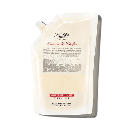Kiehl's Creme de Corps, Rich, Luscious Body Lotion, with Cocoa Butter and Shea Butter for Fast Absorbing Hydration, Skin Feels Soft and Smooth, Suitable for All Skin Types - 33.8 fl oz /1 Liter Refill