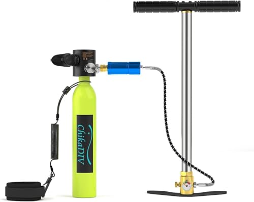 CHIKADIV 0.5L Mini Scuba Tank with Pump Portable Diving Tank for Underwater Breathing Training Up to 10‑Minutes Dive Time (Up to 33 ft), DOT Certified Small Diving Tanks Spare Air Mini Scuba Tank