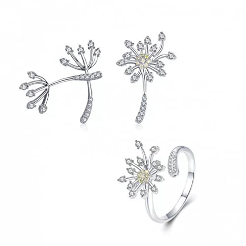 Bijoux pissenlit en zircon cubique transparent : parure collier et boucles d'oreilles pour femme