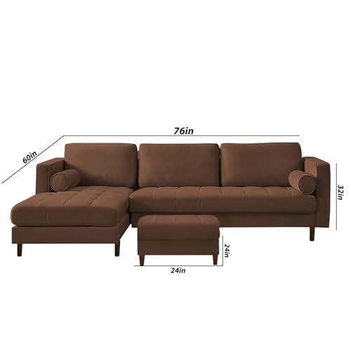 Image of Lezra LHS 4 Seater L Shape Sofa Set with Center Table for Living Room (Brown Fabric) Premium Fabric Sofa