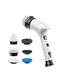 Electric Spin Scrubber, Cordless Household Cleaning Brush with 6 Replaceable Heads, 3 Speeds, LED Display, Lightweight Handheld Power Scrubber for Cleaning Stove/Bowl/Sink/Corner/Tile/Grout-White