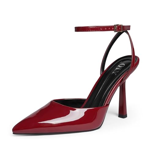 Image of QIY Patent Burgudny Heels for Women Pumps High Heel Strappy Sandals, 8
