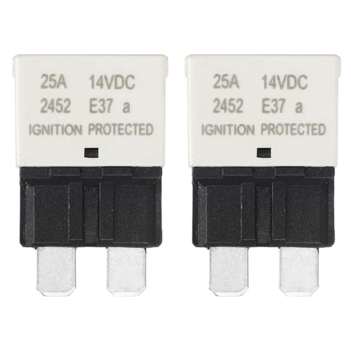 sourcing map Automotive Resettable Fuse, 14V DC 25A E37 Low Profile ATC/ATO Automotive Blade Circuit Breaker Reset Fuses for Car, Truck, RV, SUV, Marine, Boat, Motorcycle, Pack of 2