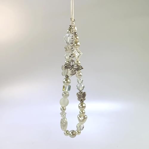 [EZ PEACH] ストラップ スマホ 手首 落下防止 携帯 ハンドストラップ 女の子 吊り下げペンダント装飾 落下防止 カラフルビーズ パール まんまるお花 全機種対応 (蝶01)