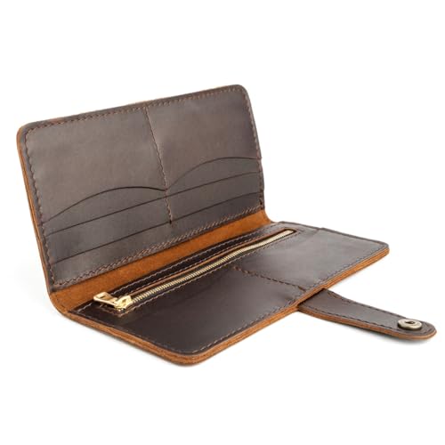 Image of Portland Leather Goods Women's Bifold Wallet - Slim Design with Secure Snap, 8 Card Slots & Interior Zipper Pocket - Grizzly