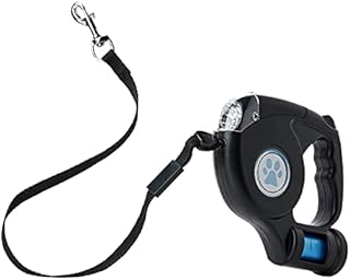 Ultra Retractable Dog Lead with LED Light 15ft Long Extendable Dog Lead with Dog Poo Bag Dispenser Built In 360 Degree Tangle Free Flexi Dog Leads Night Safety Dog Leashes for Dogs Upto 35KG in Size