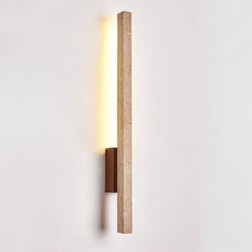 RXPVUXE Aplique de pared de piedra de estilo japonés, lámpara de pared de travertino amarillo natural, luz cálida LED de 8 W, lámpara de pared de 3000 K, lámpara de arte Wabi-Sabi(Walnut)