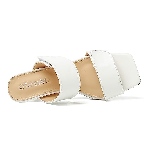 fereshte Womens 2 Strap Slip On Heeled Sandals Open Toe Adjustable Straps Kitten Heels Matte White 43 - US 10.54