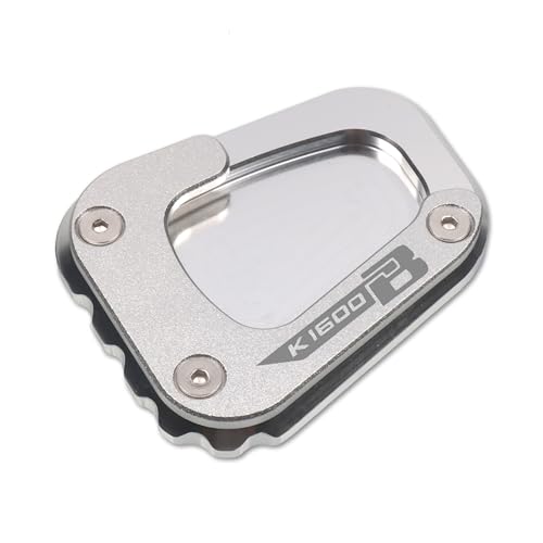 Für BMW K1600B K 1600B K 1600 B 2017-2020 Motorrad CNC Kickstand Fuß Seitenständer Verlängerungspolster Stützplatte Vergrößern Ständer(Silber)