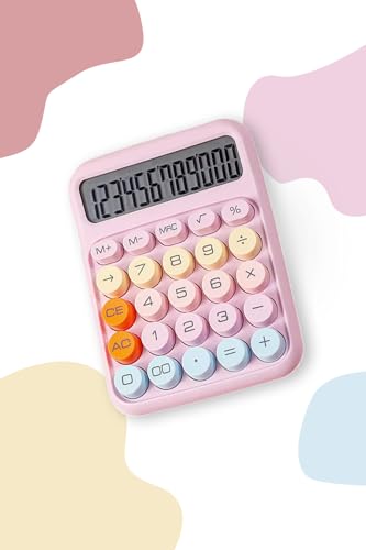 12 Haneli Mor Hesap Makinesi, Yuvarlak Tuşlu, 4 Fonksiyonlu, Pil Hediye