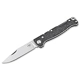 EIGENSCHAFTEN - klassisches Backlock EDC Zweihand Messer, darf lt. deutschem WaffG mitgeführt werden, Klingen-Länge 7,4 cm, ges. 16,8 cm, D2 Clip-Point Klinge, Stärke 2,3 mm, Gewicht 53 g, Edelstahl Griffkörper, Lieferumfang: 1x EDC Taschenmesser