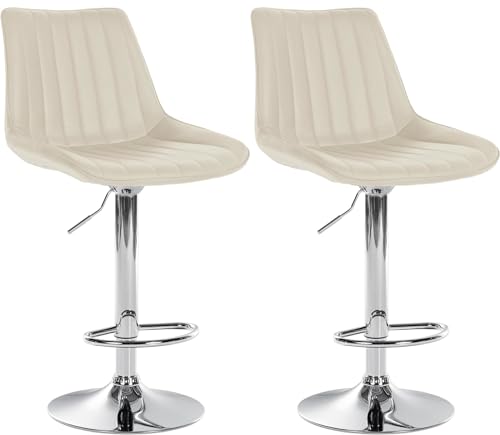 CLP 2er Set Barhocker Toni Kunstleder I Höhenverstellbarer Barstuhl Mit Metallgestell I Thekenhocker Mit Integrierter Fußstütze | Farbe Creme Material Gestell Metall in Chromoptik