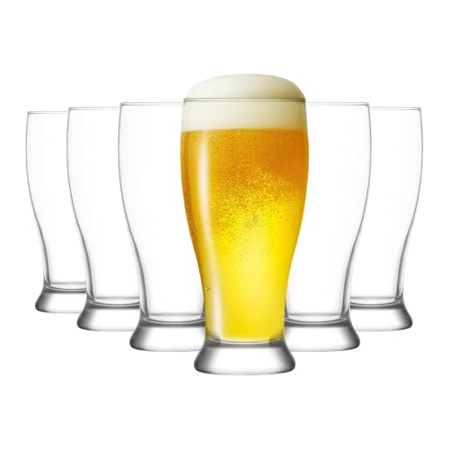LAV Brotto Beer Glasses Set of 6-565ml Classic Tulip Pint Glasses for Beer, Lager, Ale & Cider - Large Pub Bar Pilsner Glass Set - Clear Durable Drinking Glassware - Dishwasher Safe