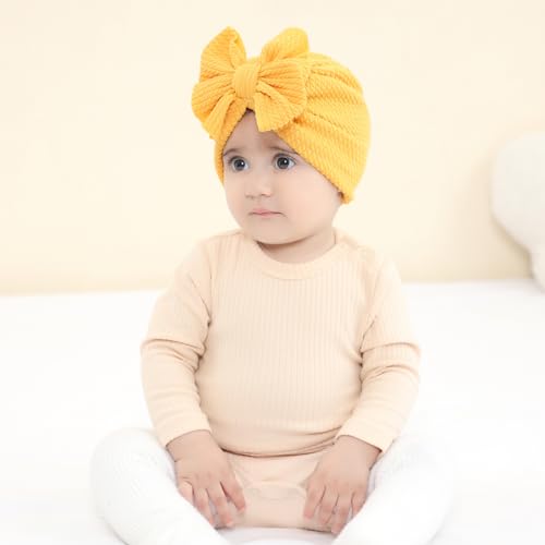 inSowni 8 Pieces Soft Stretchy Baby Turban Hats with Kontted Big Bow Newborn Nursery Hospital Caps Bonnets Beanies Headwraps for Baby Girls Boys Infants Toddlers3