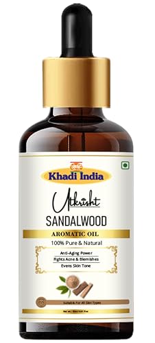Image of Khadi Sandalwood Essential Oil 15ml | Pure Chandan Oil with Dropper for Skin Care, Hair Care, Bathing, Fragrance | For Stress Relief & Relaxation, Aromatherapy, Diffuser, Soap & Candle Making