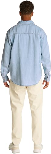 Calvin Klein Men’s Regular Linear Denim Shirt with Chest Pocket, Blue (Denim Light), XL