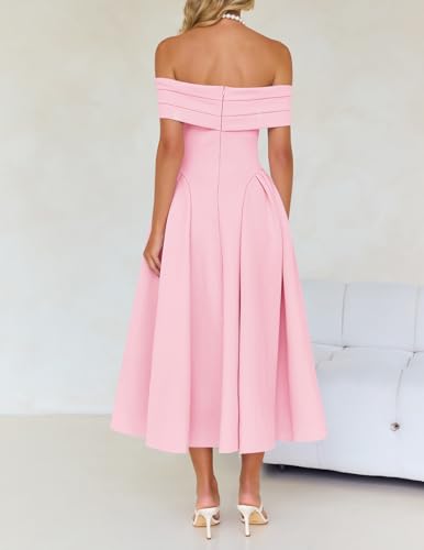 Image of ZESICA Summer 2026 Cocktail Dresses for Women's Off Shoulder Short Sleeve Swing A Line Wedding Evening Party Midi Dress