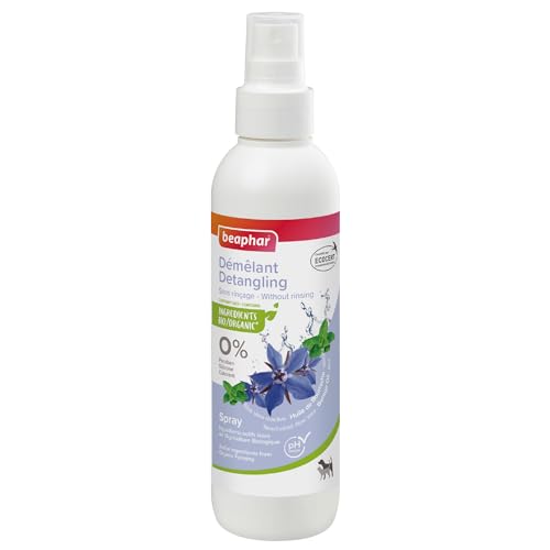 BEAPHAR – Spray Démêlant Labellisé ECOCERT pour Chien et Chat – Contient de l'Aloe Vera, de l'huile de Bourrache et de la Menthe Bio – pH Neutre –...