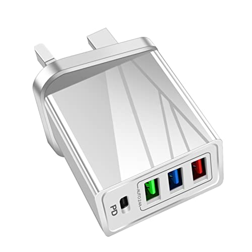 Générique Chargeur USB C 3.1A Chargeur mural USB 4 ports pour Smartphones 3USB + Type C Tête de charge 4 ports Chargeur Batterie compatible with Moto Auto (Grey, One Size)