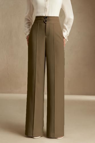 Image of SAKHWALA Women's High Waist Wide Leg Formal Trousers with Double Button Waistband | Office Wear & Casual Wear Pants with Side Pockets - Beige, Grey & Pink