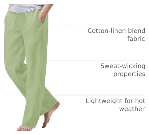 Image of iWoo Linen Pants Men Casual 2025 Summer Beach Elastic Drawstring Waist Yoga Pants Travel Baggy Work Pant Pajama