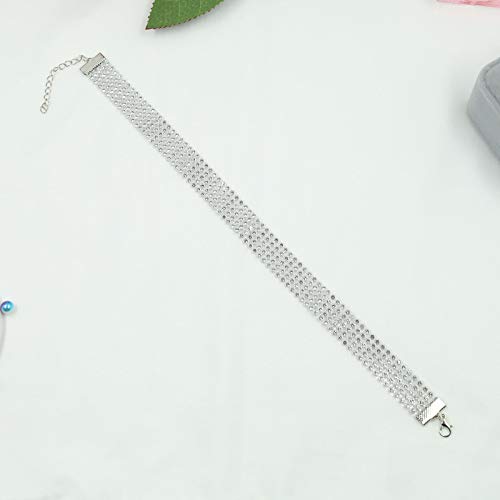 TseenYi Strass-Kristalle breite Kette, Halskette, Silber, Tenniskette, kurze glänzende Ketten, Schmuck für Frauen und Mädchen, 1 Stück (Set von 1), Silber, Strass