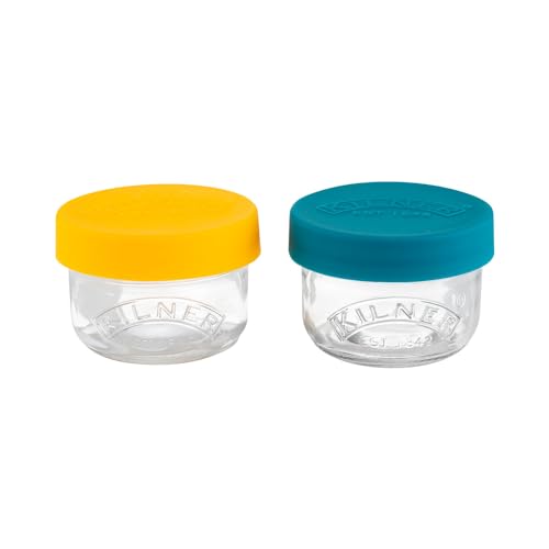 Image of Kilner Premium 2 x 125ml Transparent AirtightTwist Lock Glass Containers Set Ideal for Snacks, Cut Fruits, Dips | Snack and Storer Set