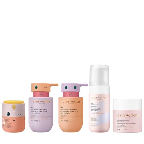 Evereden Kids Routine Bundle with SPF20 - Happy Detangling Shampoo and Conditioner, Face Wash, and Multi-Vitamin Face Cream