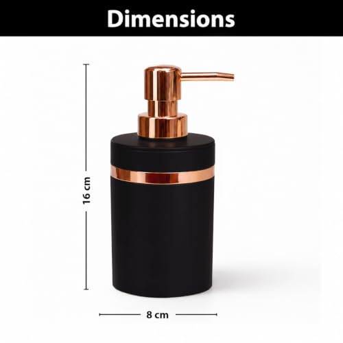 Image of Luxe Home International Rosegold & Black Plastic Soap Dispenser for Bathroom and Kitchen Sink Leak Proof Liquid Hand Wash Round Bottle Lightweight Smooth Finish (16x8 cm Rosegold & Black) Pack of 1