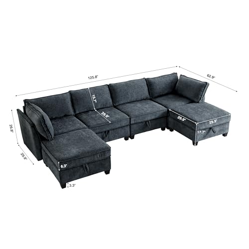 Image of ORRD Oversize Modular Sectional Sofa Set, Convertible U Shaped Couch with Storage, 6 Seater Sofa Modular with Ottomans and Reversible Chaise for Living Room, Office (Blue Grey)
